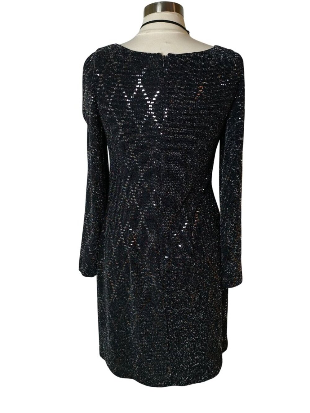 Jessica Howard Cold Shoulder Mini Dress 10 Black Silver Sequin Cocktail Party - Picture 5 of 9